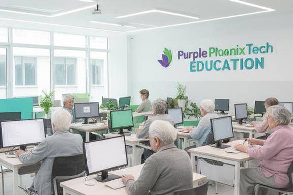 Purple Phoenix Tech Education training centre interior on Third Avenue Singapore with seniors learning at computers in a bright modern classroom